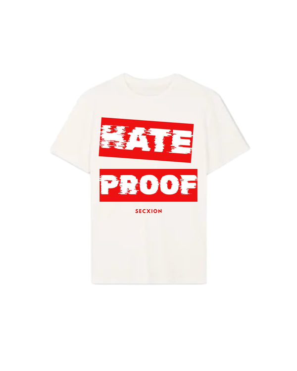 HATE PROOF Tee – White / Red